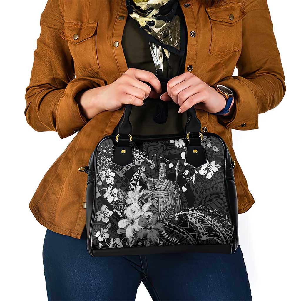 Hawaii King Kamehameha Day Shoulder Handbag Polynesian Pattern Mix Hibiscus Black