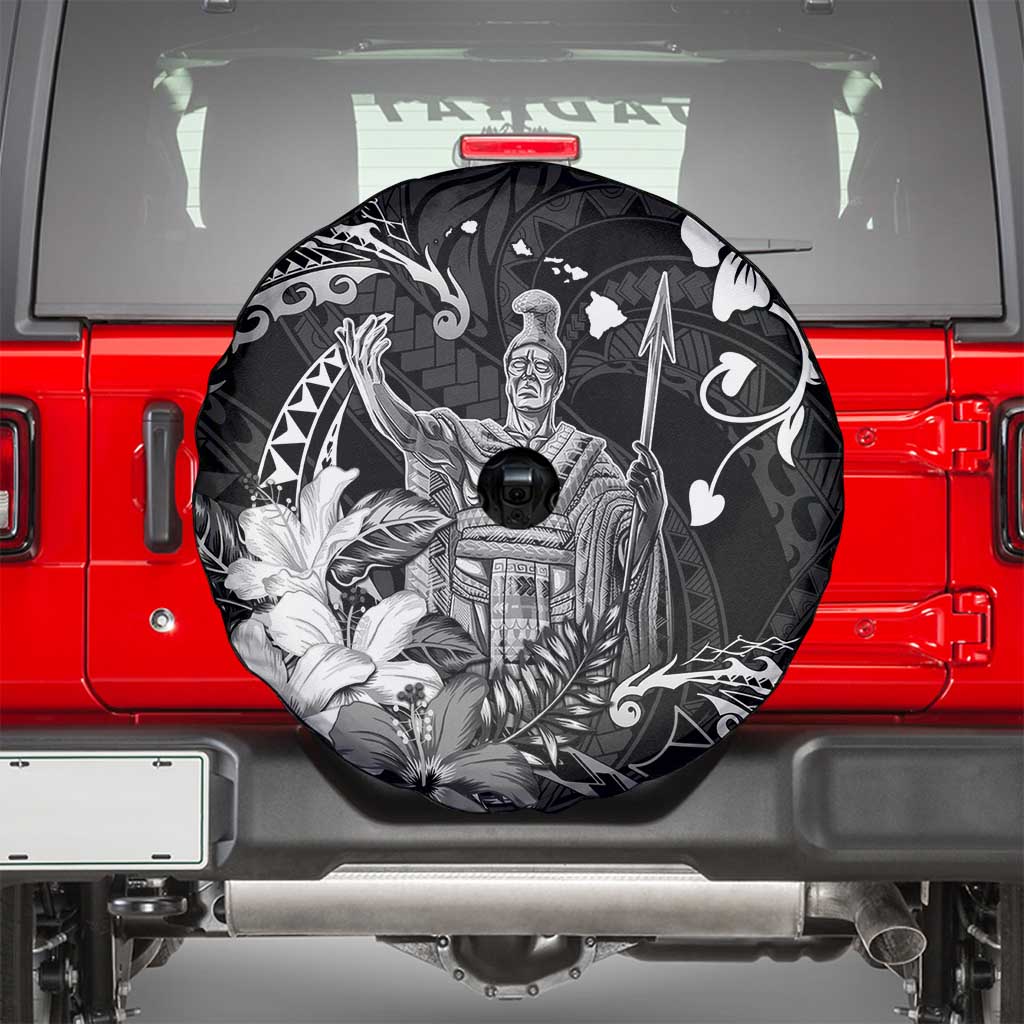Hawaii King Kamehameha Day Spare Tire Cover Polynesian Pattern Mix Hibiscus Black
