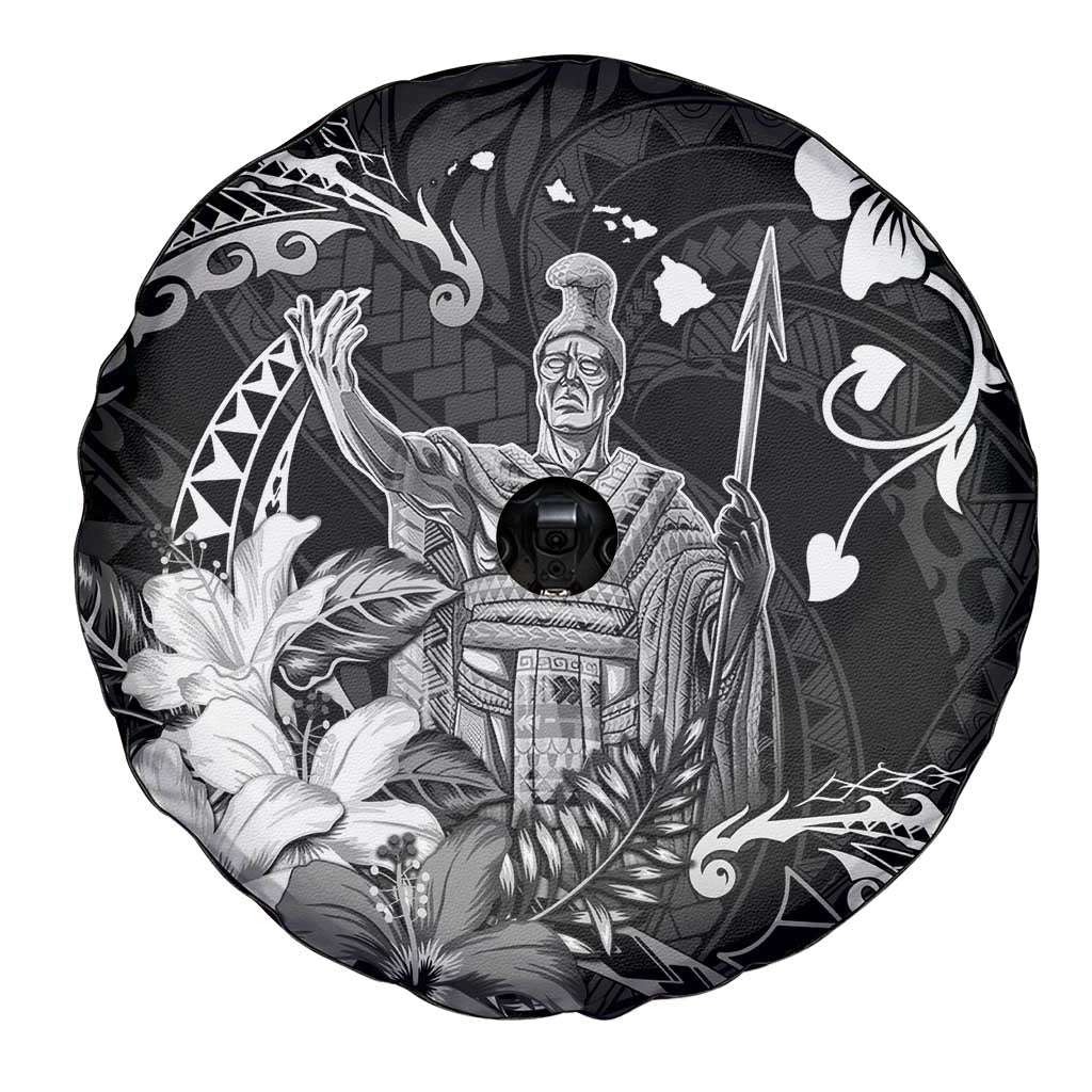 Hawaii King Kamehameha Day Spare Tire Cover Polynesian Pattern Mix Hibiscus Black