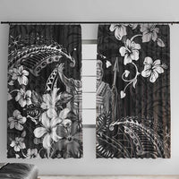 Hawaii King Kamehameha Day Window Curtain Polynesian Pattern Mix Hibiscus Black