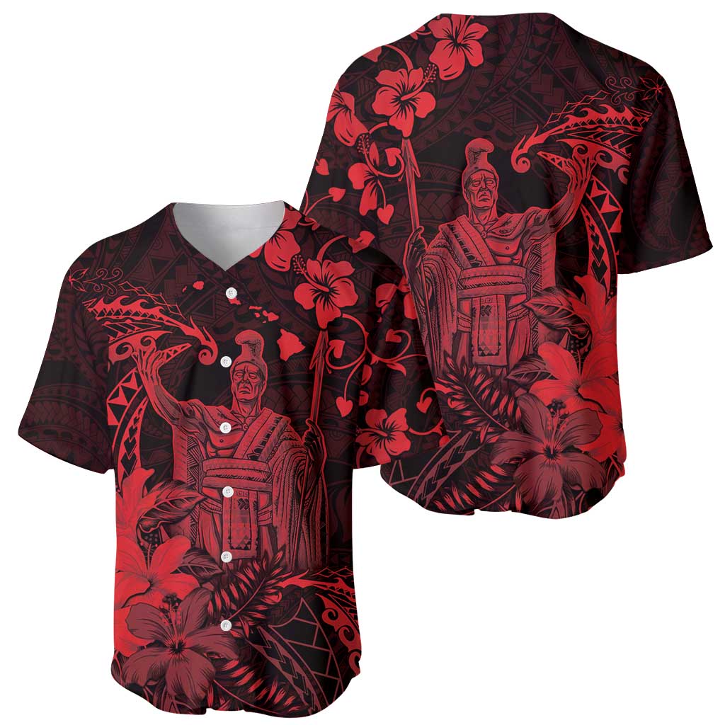 Hawaii King Kamehameha Day Baseball Jersey Polynesian Pattern Mix Hibiscus Red