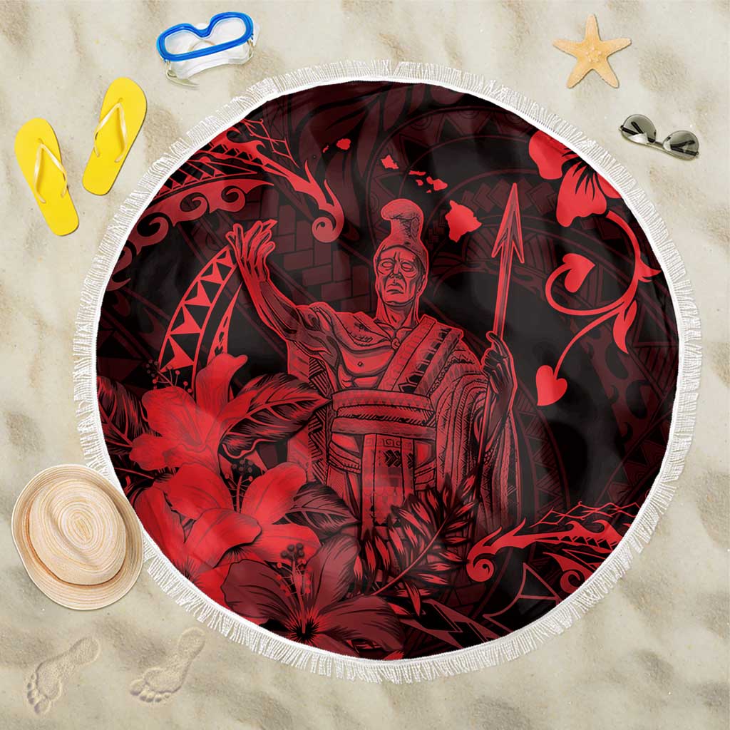 Hawaii King Kamehameha Day Beach Blanket Polynesian Pattern Mix Hibiscus Red