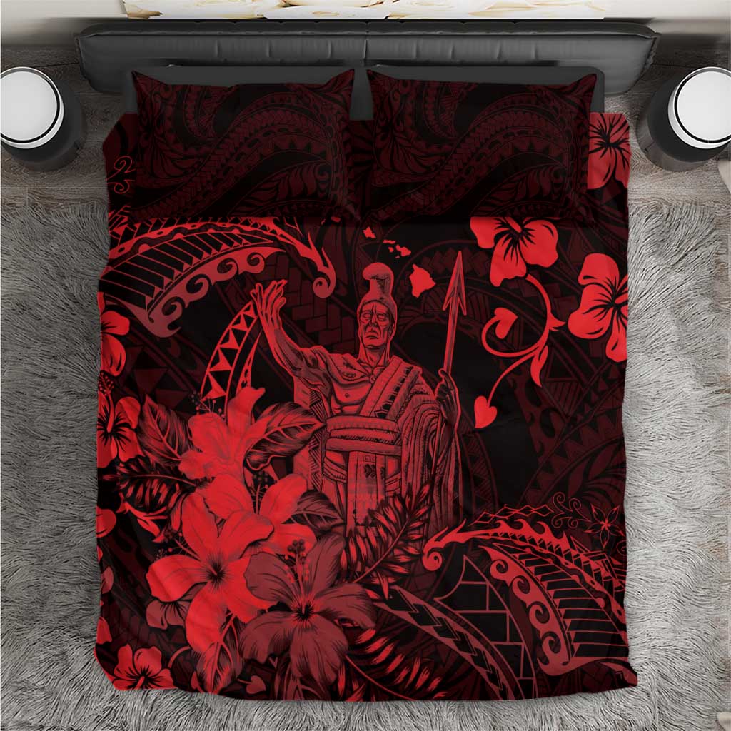 Hawaii King Kamehameha Day Bedding Set Polynesian Pattern Mix Hibiscus Red