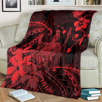Hawaii King Kamehameha Day Blanket Polynesian Pattern Mix Hibiscus Red