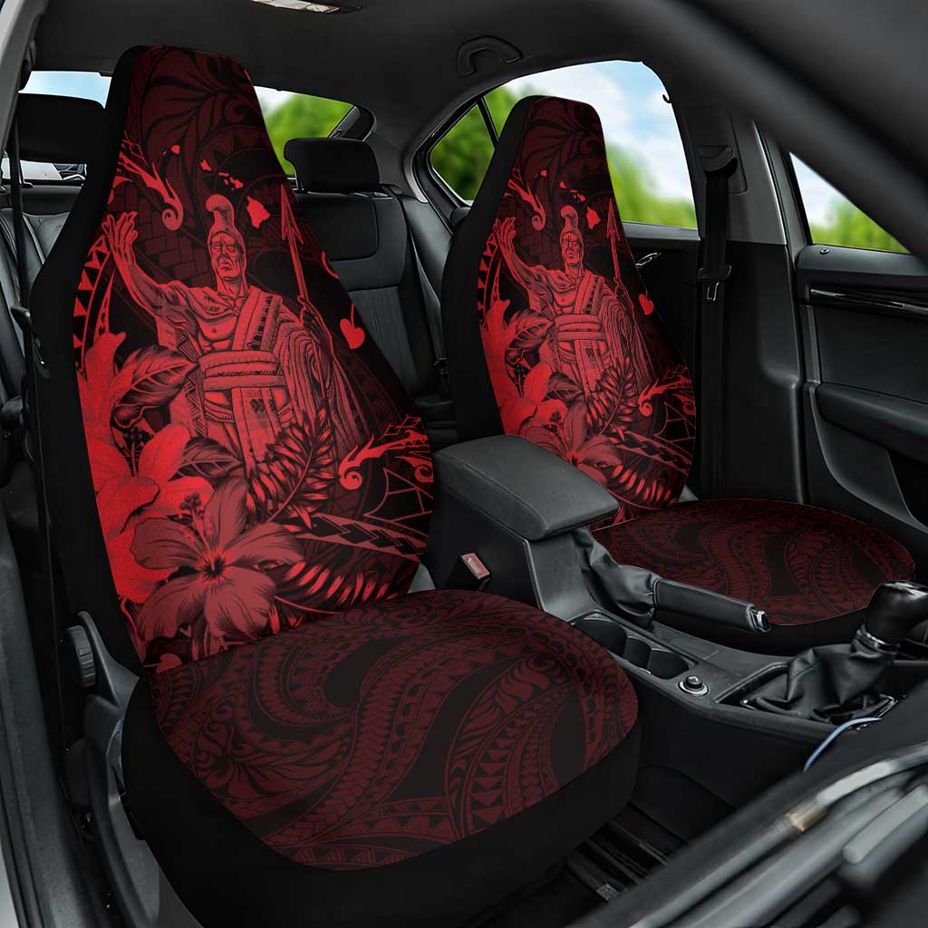 Hawaii King Kamehameha Day Car Seat Cover Polynesian Pattern Mix Hibiscus Red