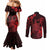 Hawaii King Kamehameha Day Couples Matching Mermaid Dress and Long Sleeve Button Shirt Polynesian Pattern Mix Hibiscus Red