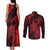 Hawaii King Kamehameha Day Couples Matching Tank Maxi Dress and Long Sleeve Button Shirt Polynesian Pattern Mix Hibiscus Red