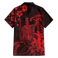 Hawaii King Kamehameha Day Family Matching Long Sleeve Bodycon Dress and Hawaiian Shirt Polynesian Pattern Mix Hibiscus Red