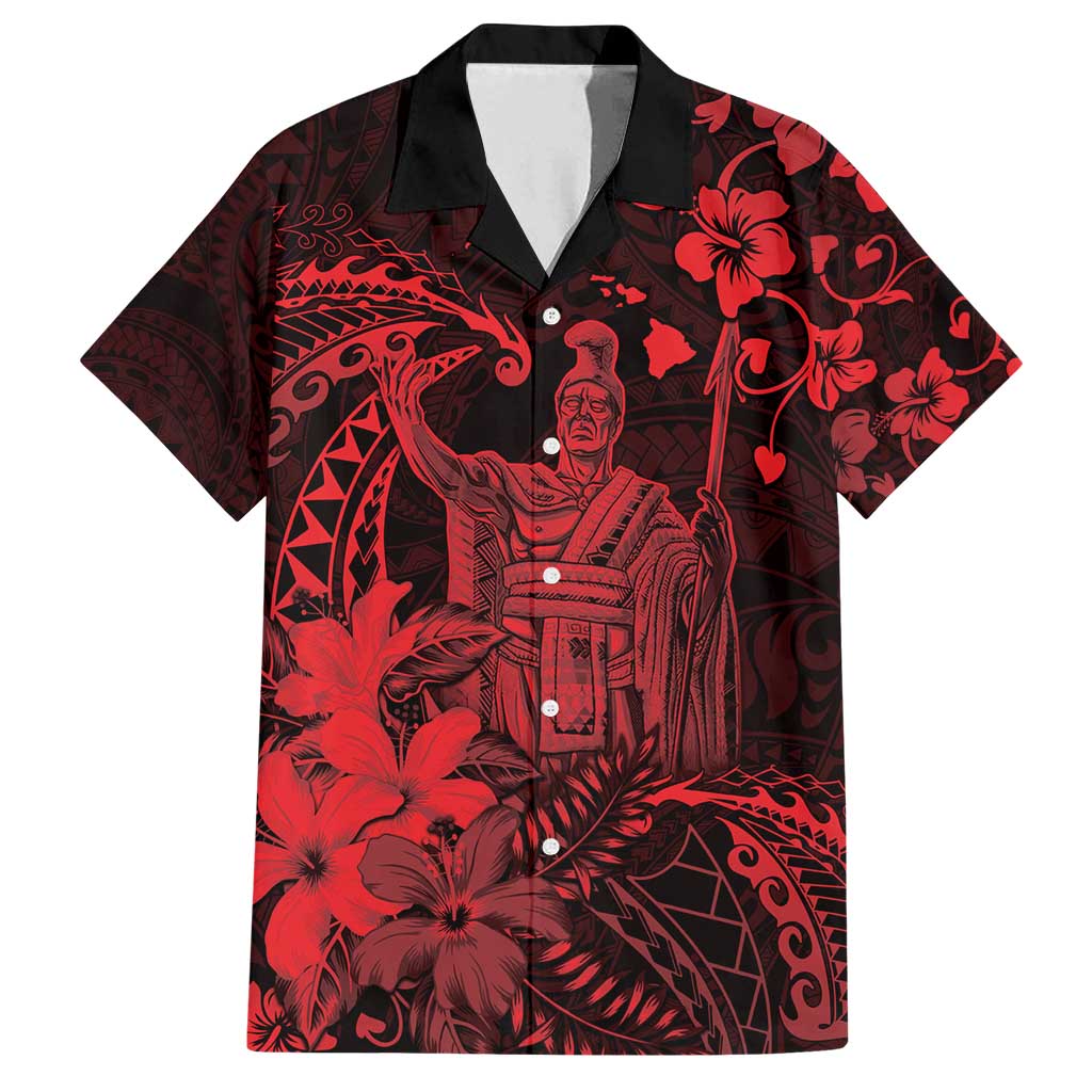 Hawaii King Kamehameha Day Family Matching Puletasi and Hawaiian Shirt Polynesian Pattern Mix Hibiscus Red