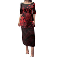 Hawaii King Kamehameha Day Family Matching Puletasi and Hawaiian Shirt Polynesian Pattern Mix Hibiscus Red