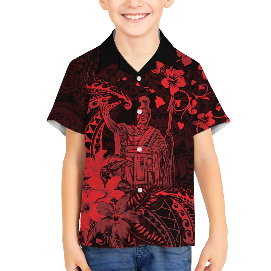 Hawaii King Kamehameha Day Family Matching Puletasi and Hawaiian Shirt Polynesian Pattern Mix Hibiscus Red