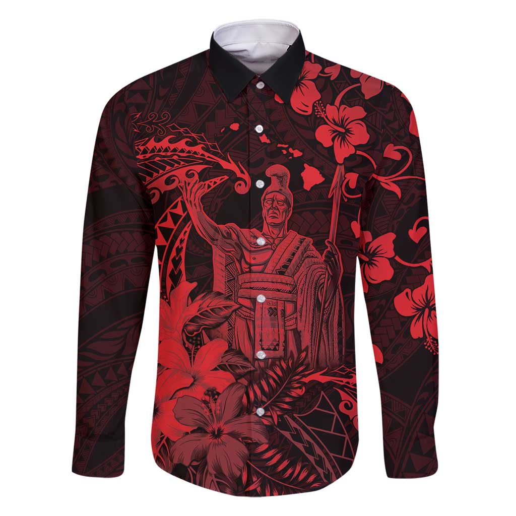 Hawaii King Kamehameha Day Family Matching Summer Maxi Dress and Hawaiian Shirt Polynesian Pattern Mix Hibiscus Red