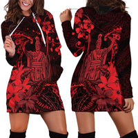 Hawaii King Kamehameha Day Hoodie Dress Polynesian Pattern Mix Hibiscus Red