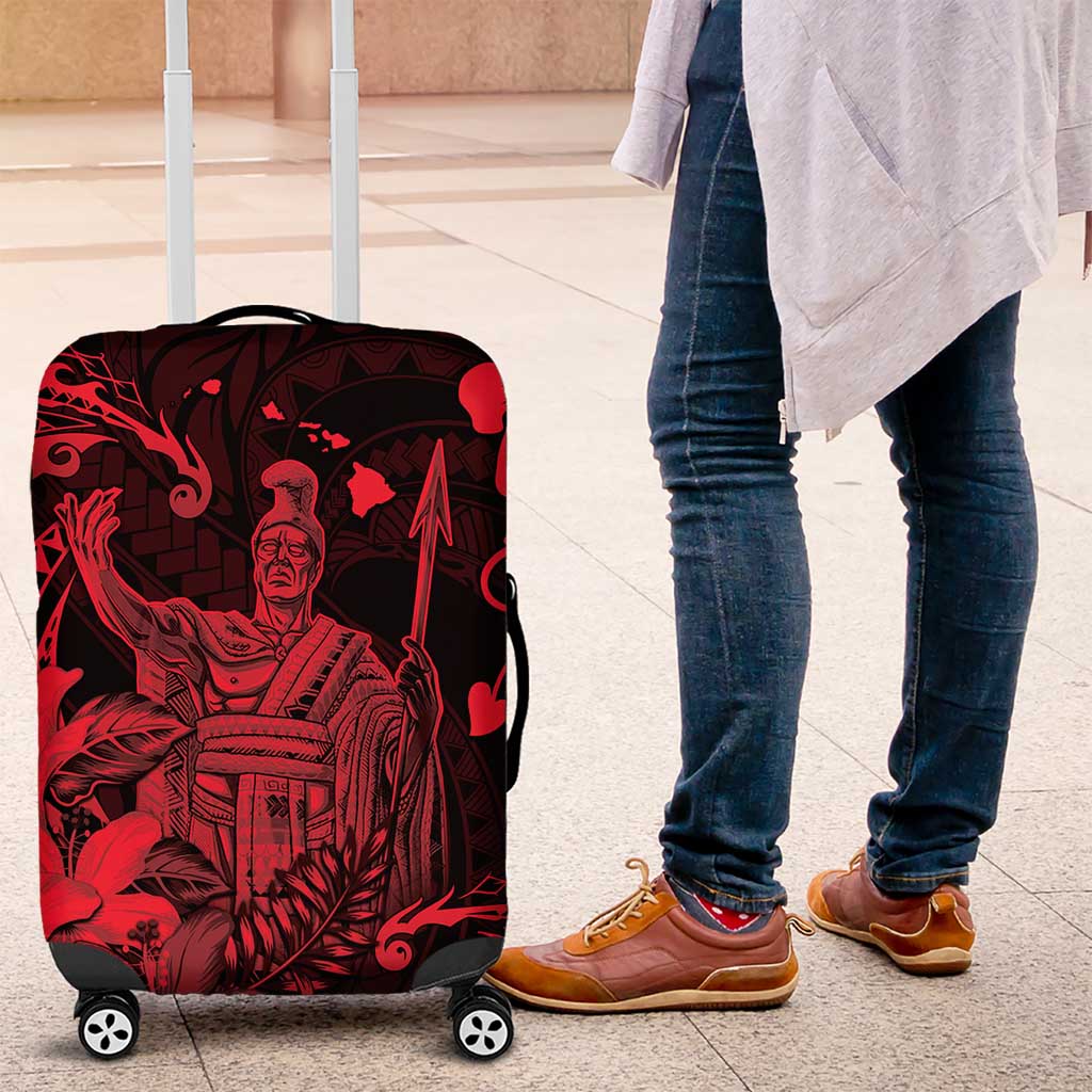 Hawaii King Kamehameha Day Luggage Cover Polynesian Pattern Mix Hibiscus Red