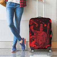 Hawaii King Kamehameha Day Luggage Cover Polynesian Pattern Mix Hibiscus Red