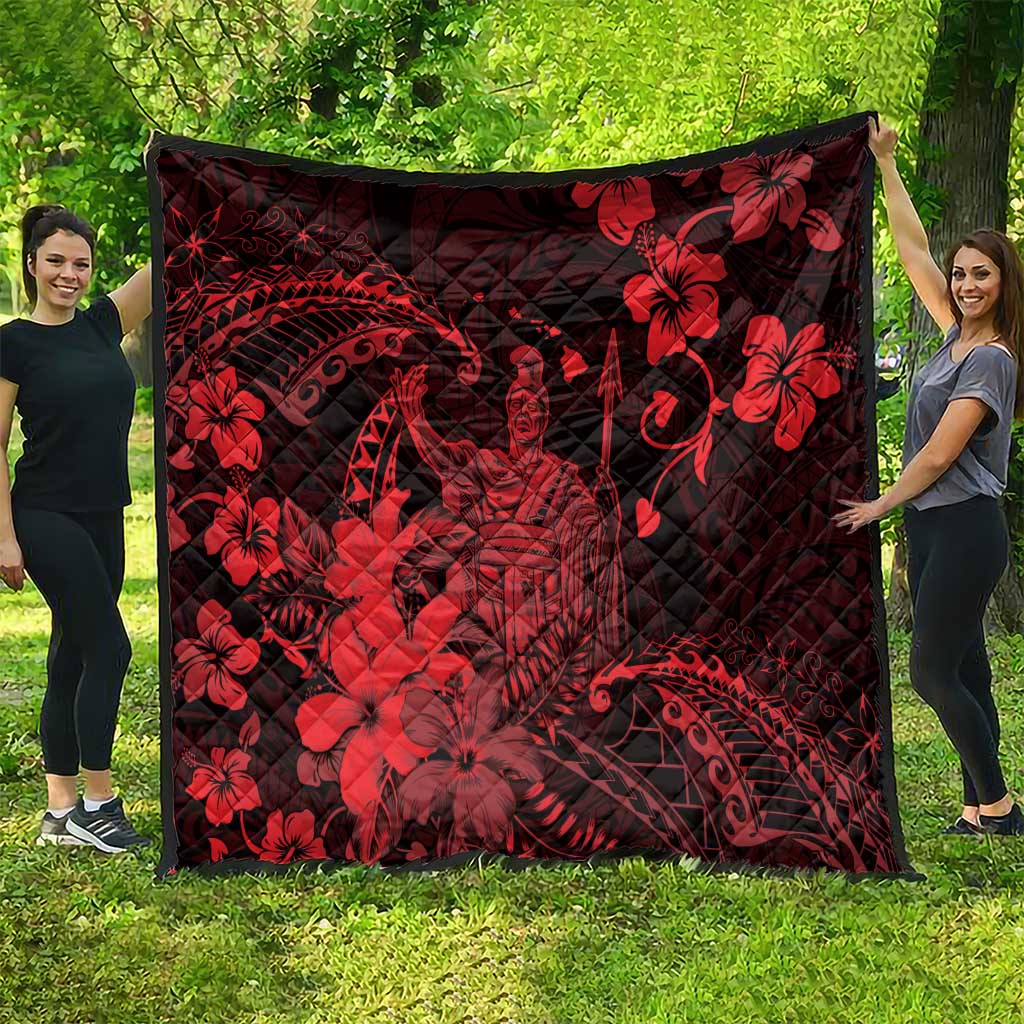 Hawaii King Kamehameha Day Quilt Polynesian Pattern Mix Hibiscus Red