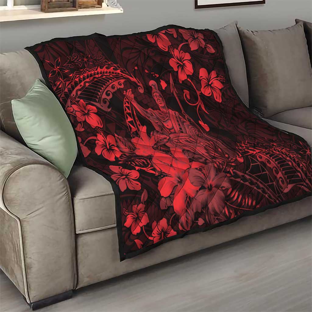 Hawaii King Kamehameha Day Quilt Polynesian Pattern Mix Hibiscus Red