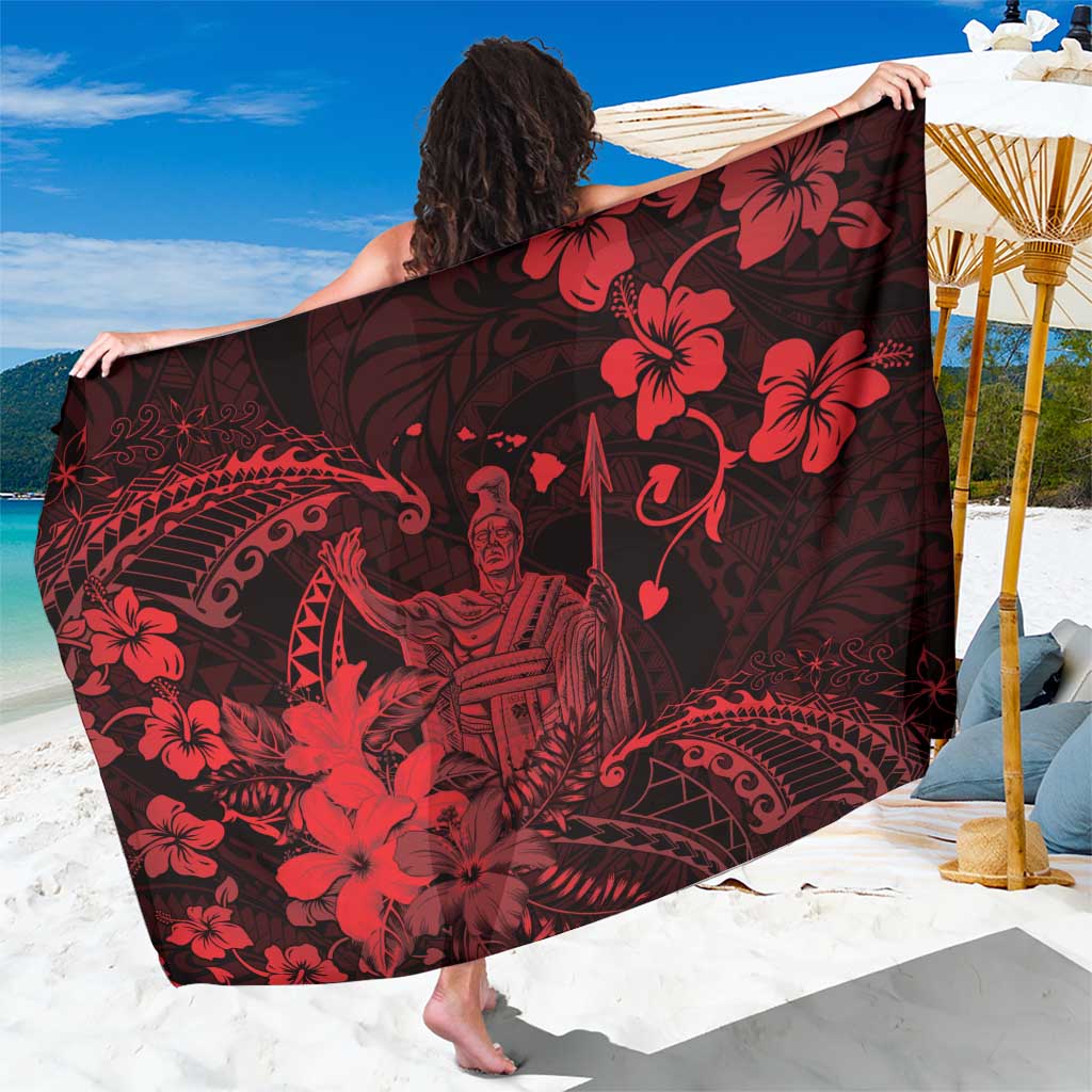 Hawaii King Kamehameha Day Sarong Polynesian Pattern Mix Hibiscus Red