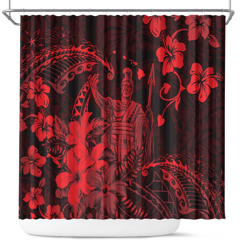 Hawaii King Kamehameha Day Shower Curtain Polynesian Pattern Mix Hibiscus Red