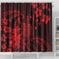 Hawaii King Kamehameha Day Shower Curtain Polynesian Pattern Mix Hibiscus Red