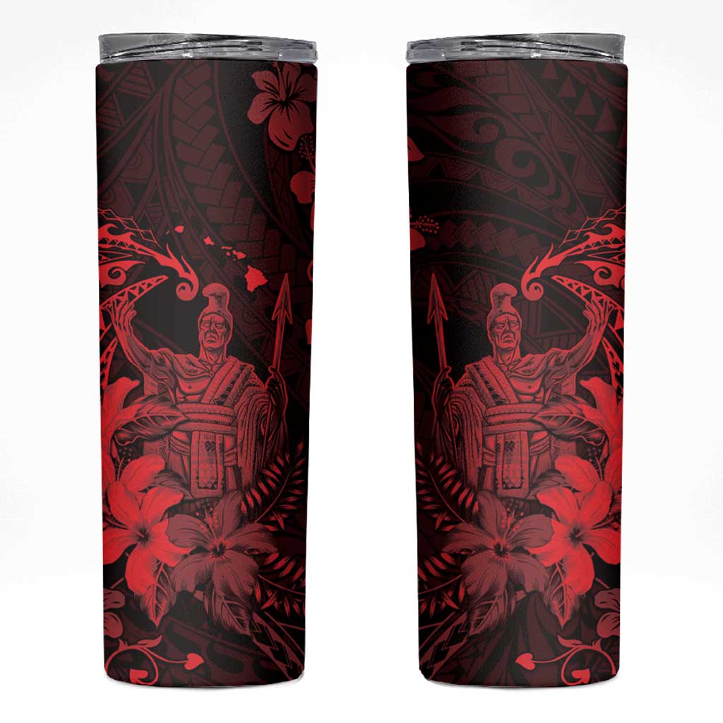 Hawaii King Kamehameha Day Skinny Tumbler Polynesian Pattern Mix Hibiscus Red