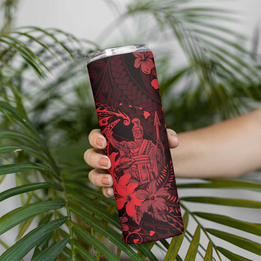 Hawaii King Kamehameha Day Skinny Tumbler Polynesian Pattern Mix Hibiscus Red