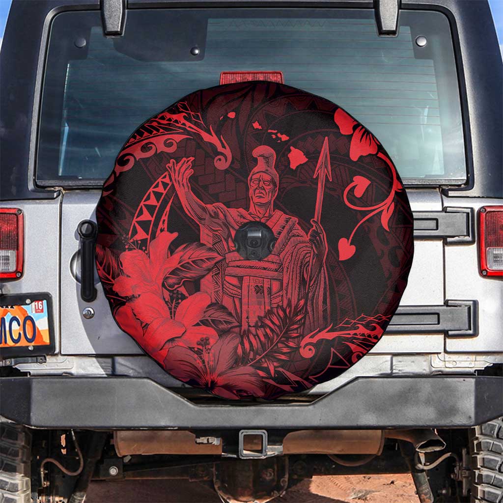 Hawaii King Kamehameha Day Spare Tire Cover Polynesian Pattern Mix Hibiscus Red