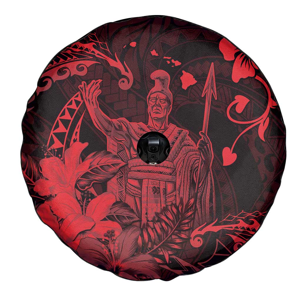 Hawaii King Kamehameha Day Spare Tire Cover Polynesian Pattern Mix Hibiscus Red