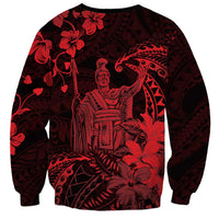 Hawaii King Kamehameha Day Sweatshirt Polynesian Pattern Mix Hibiscus Red