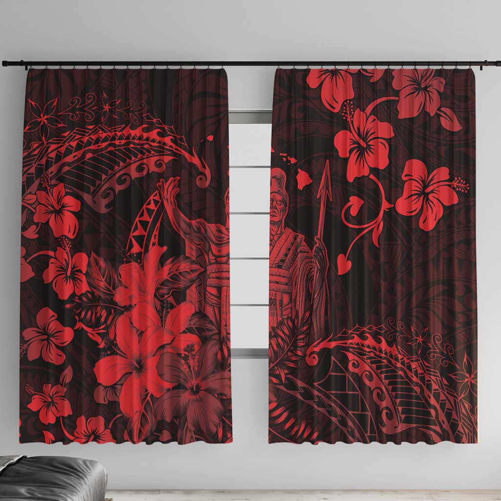 Hawaii King Kamehameha Day Window Curtain Polynesian Pattern Mix Hibiscus Red