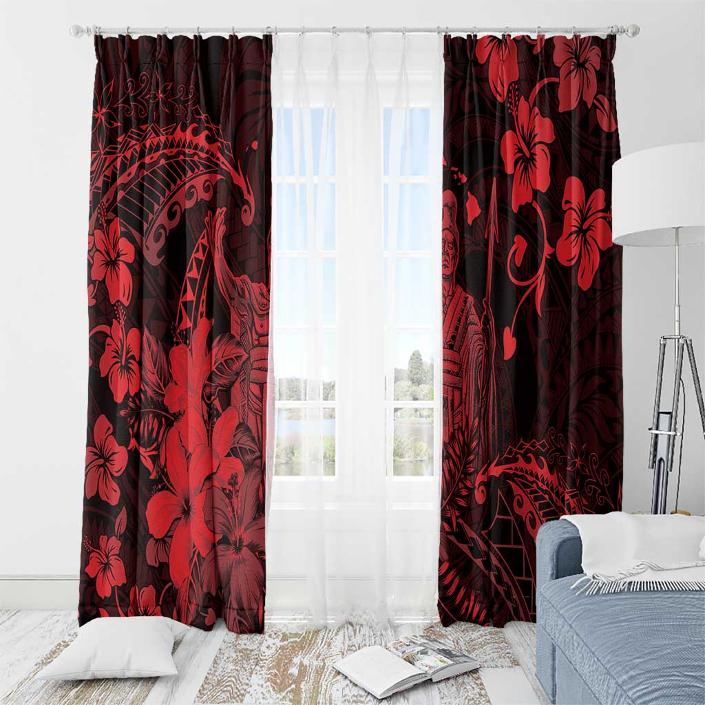 Hawaii King Kamehameha Day Window Curtain Polynesian Pattern Mix Hibiscus Red