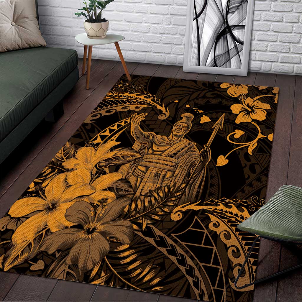 Hawaii King Kamehameha Day Area Rug Polynesian Pattern Mix Hibiscus Gold