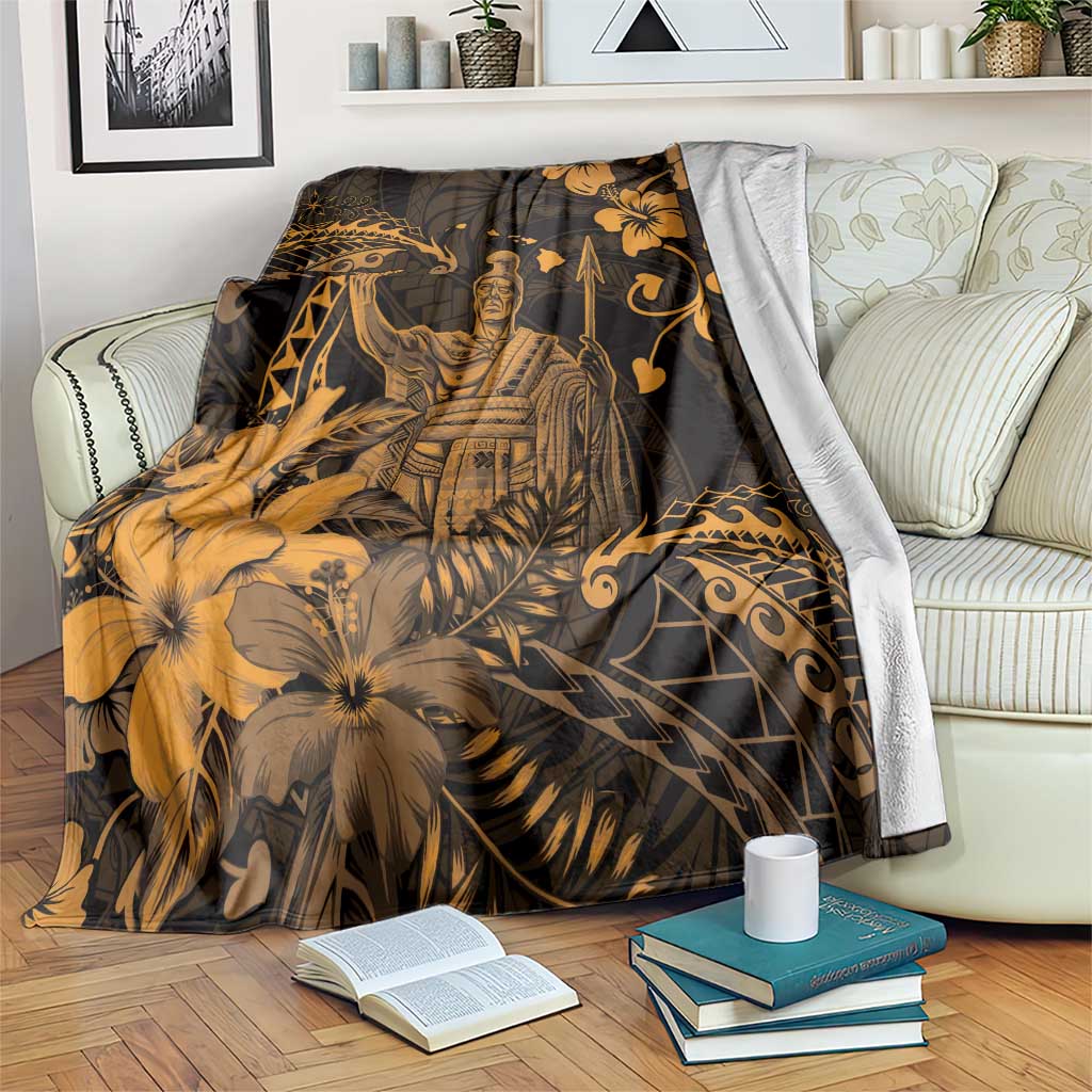 Hawaii King Kamehameha Day Blanket Polynesian Pattern Mix Hibiscus Gold