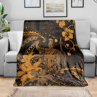 Hawaii King Kamehameha Day Blanket Polynesian Pattern Mix Hibiscus Gold