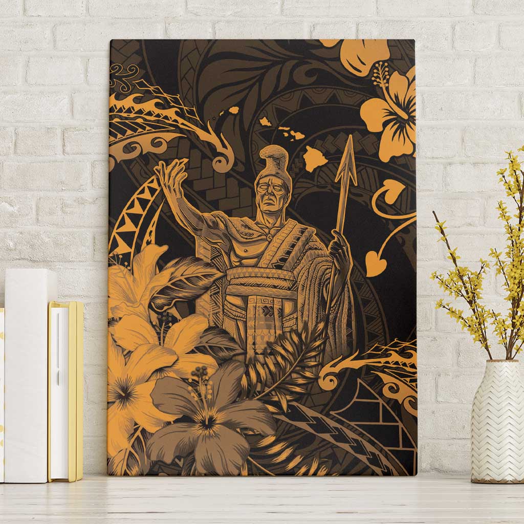 Hawaii King Kamehameha Day Canvas Wall Art Polynesian Pattern Mix Hibiscus Gold