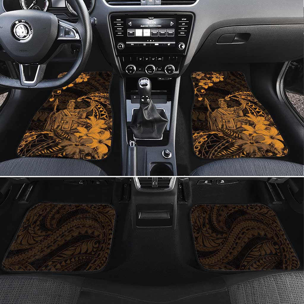 Hawaii King Kamehameha Day Car Mats Polynesian Pattern Mix Hibiscus Gold