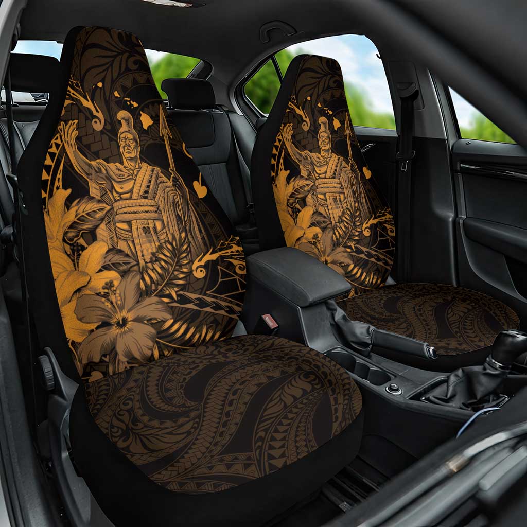 Hawaii King Kamehameha Day Car Seat Cover Polynesian Pattern Mix Hibiscus Gold