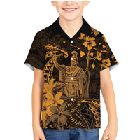 Hawaii King Kamehameha Day Family Matching Mermaid Dress and Hawaiian Shirt Polynesian Pattern Mix Hibiscus Gold