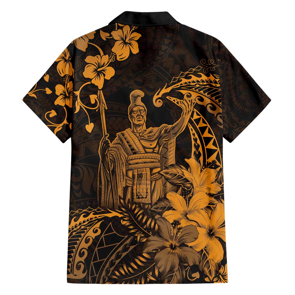 Hawaii King Kamehameha Day Family Matching Off Shoulder Maxi Dress and Hawaiian Shirt Polynesian Pattern Mix Hibiscus Gold