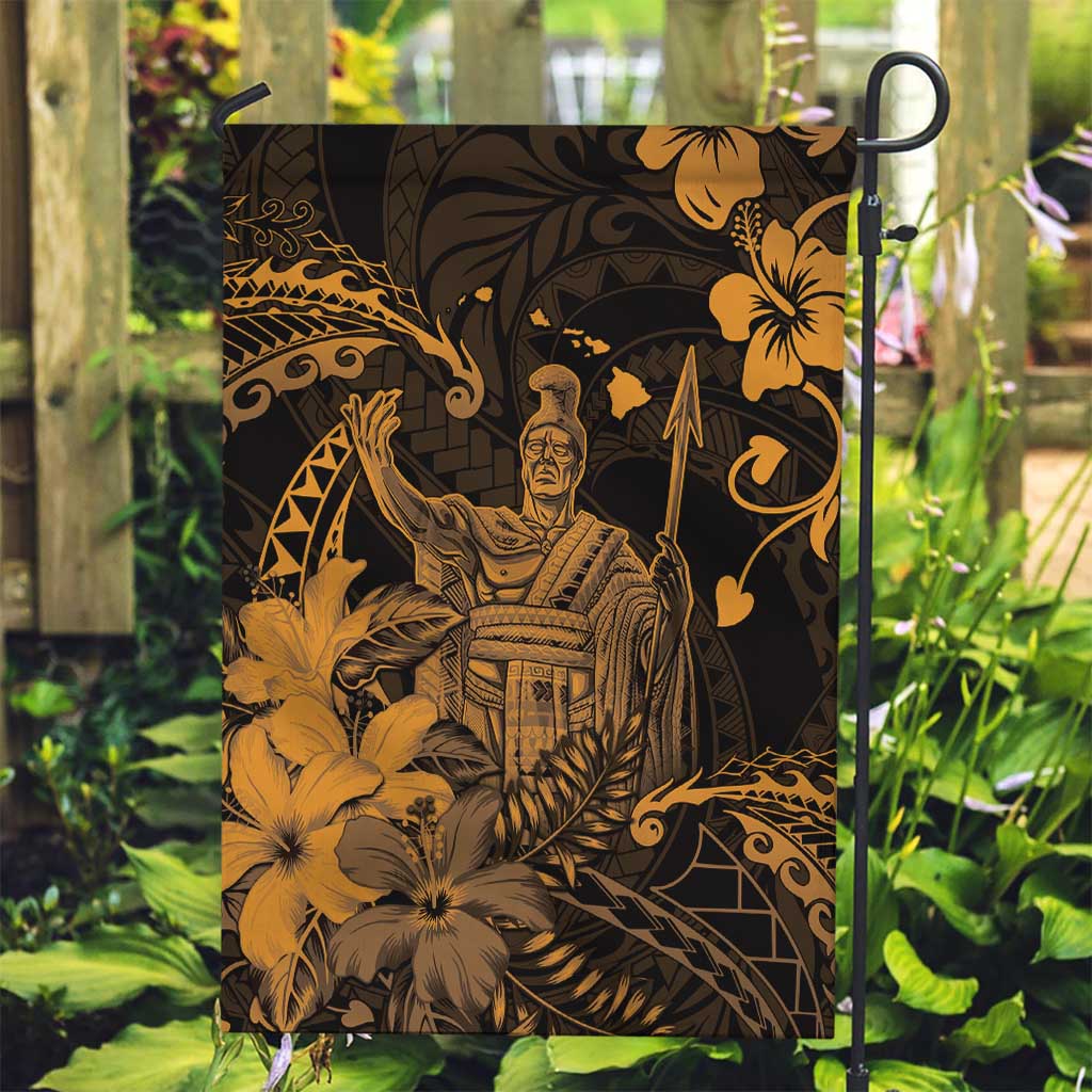 Hawaii King Kamehameha Day Garden Flag Polynesian Pattern Mix Hibiscus Gold