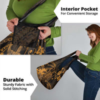 Hawaii King Kamehameha Day Grocery Bag Polynesian Pattern Mix Hibiscus Gold