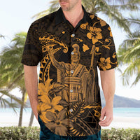 Hawaii King Kamehameha Day Hawaiian Shirt Polynesian Pattern Mix Hibiscus Gold