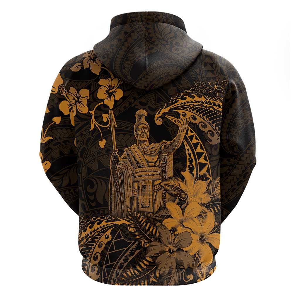 Hawaii King Kamehameha Day Hoodie Polynesian Pattern Mix Hibiscus Gold