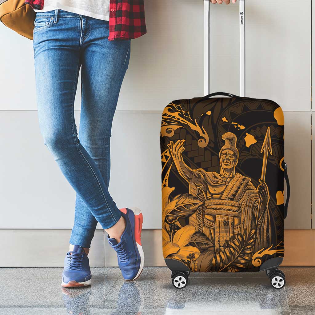 Hawaii King Kamehameha Day Luggage Cover Polynesian Pattern Mix Hibiscus Gold