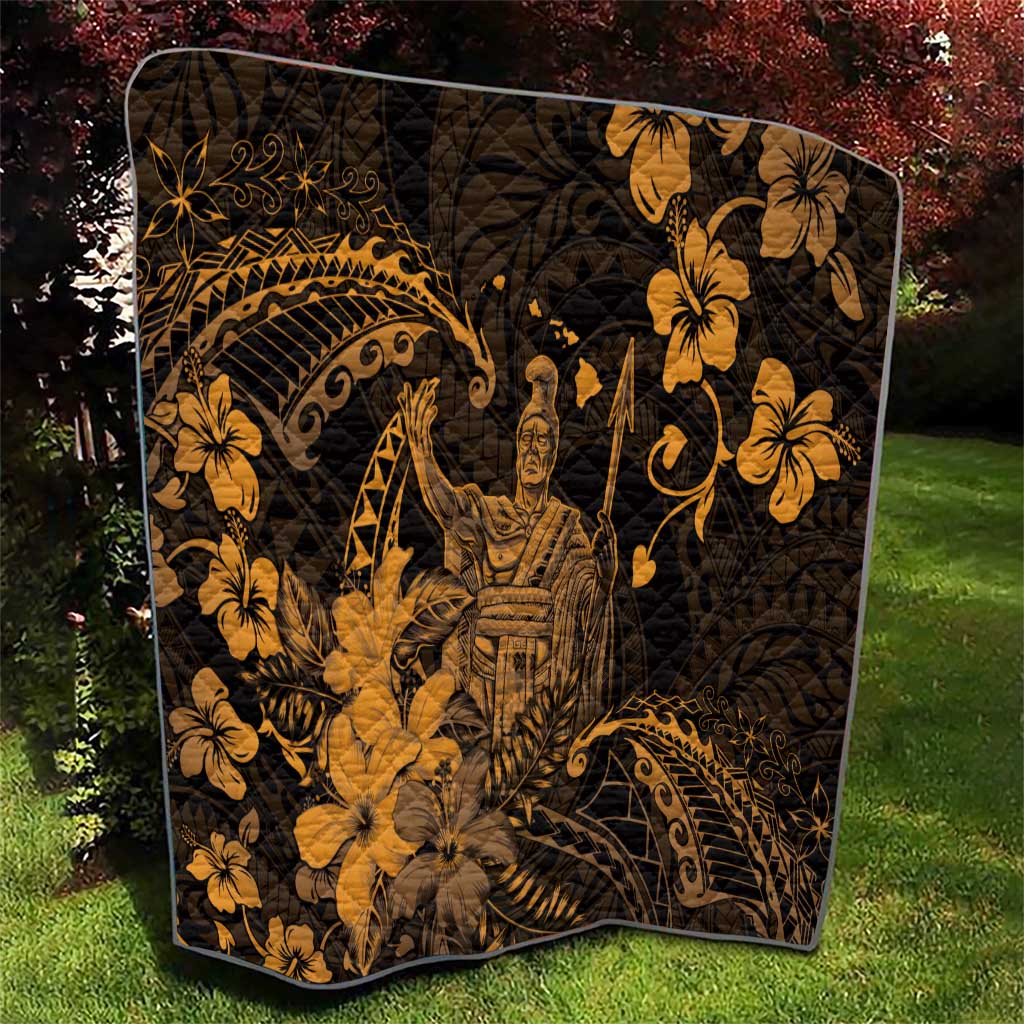 Hawaii King Kamehameha Day Quilt Polynesian Pattern Mix Hibiscus Gold