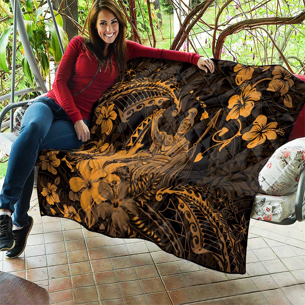 Hawaii King Kamehameha Day Quilt Polynesian Pattern Mix Hibiscus Gold