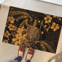 Hawaii King Kamehameha Day Rubber Doormat Polynesian Pattern Mix Hibiscus Gold