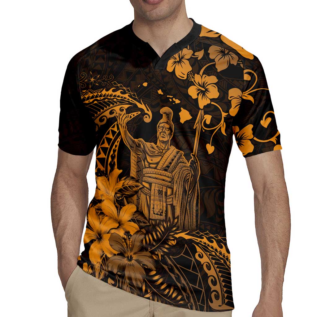 Hawaii King Kamehameha Day Rugby Jersey Polynesian Pattern Mix Hibiscus Gold
