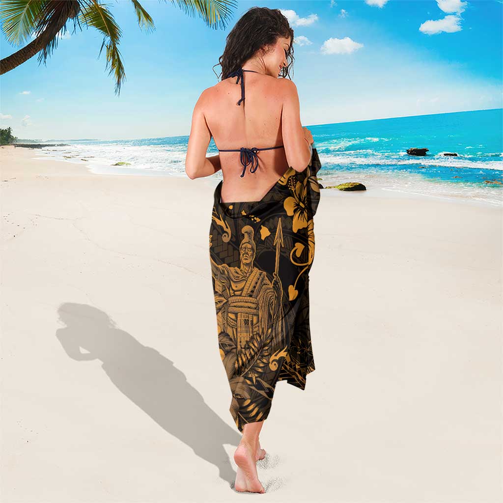 Hawaii King Kamehameha Day Sarong Polynesian Pattern Mix Hibiscus Gold