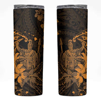 Hawaii King Kamehameha Day Skinny Tumbler Polynesian Pattern Mix Hibiscus Gold